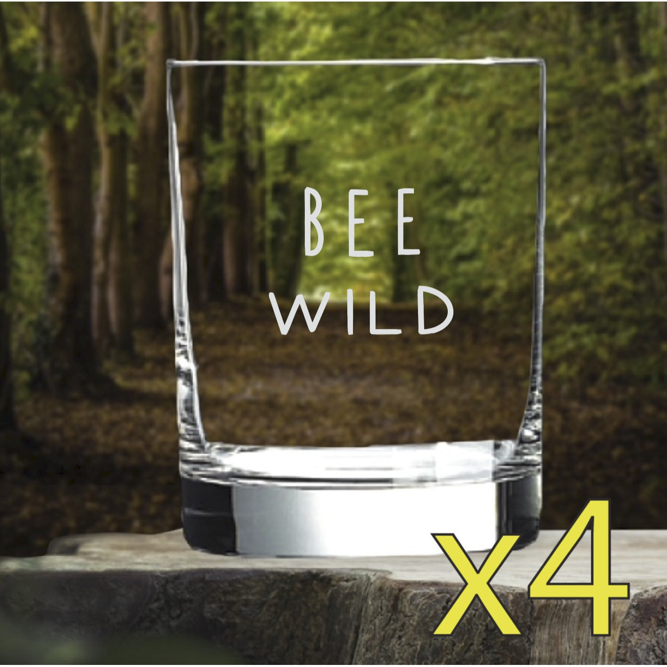 Bee Wild Whiskey Glasses x4 Double 14 Oz Premium Old Fashioned Nature Gift NEW