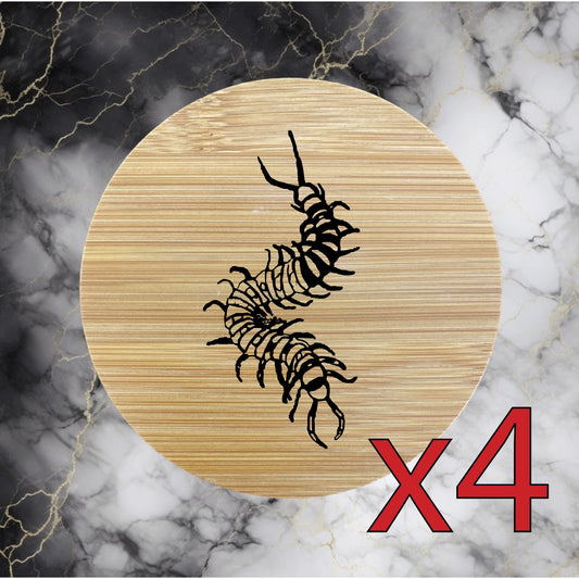 Centipede x4 Bamboo Coasters Drink Natural Wood Home Decor Lounge Insect NEW