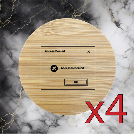 Access Denied x4 Bamboo Coasters Drink Natural Wood Home Decor Lounge Error NEW