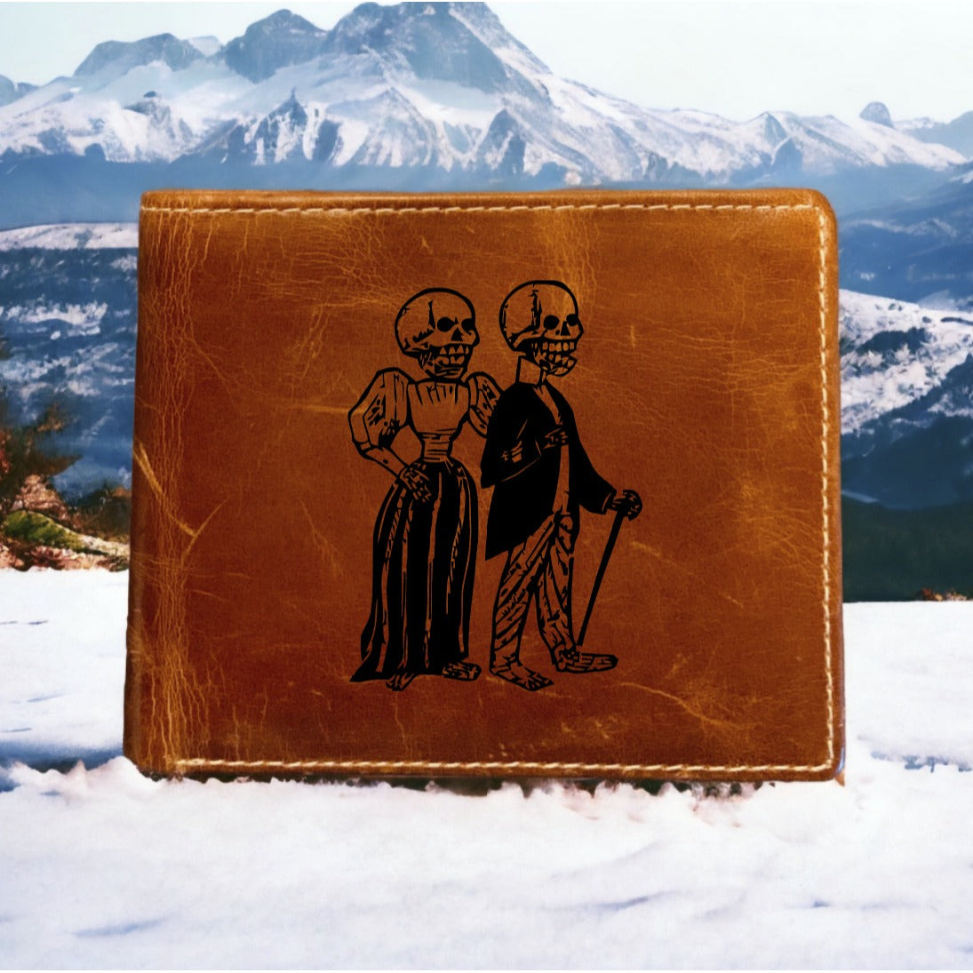 Skeleton Couple Leather Wallet Bifold Premium Quality Buffalo Retro Vintage NEW