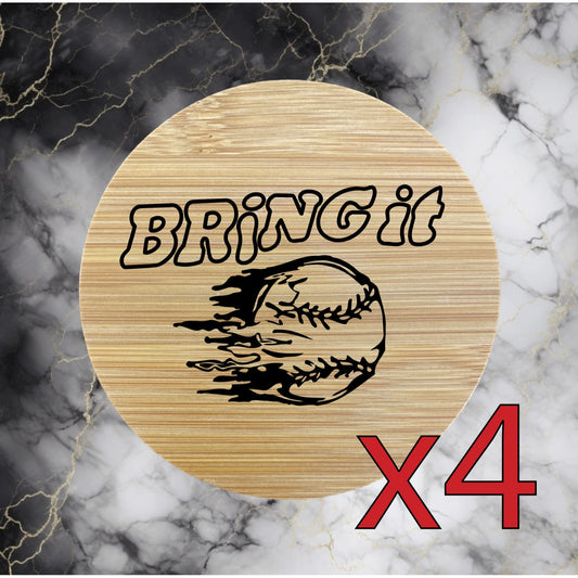 Baseball x4 Bamboo Coasters Drink Natural Wood Home Decor Lounge Quote Sport NEW