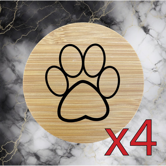 Dog Paw x4 Bamboo Coasters Drink Natural Wood Home Decor Lounge Pet Animal NEW