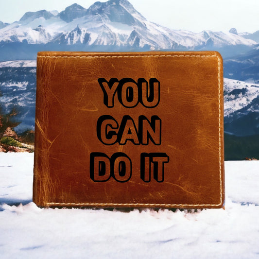 You Can Do It Leather Wallet Bifold Premium Quality Buffalo Quote Gift NEW