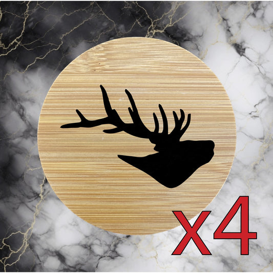 Elk x4 Bamboo Coasters Drink Natural Wood Home Decor Lounge Animal Wild NEW