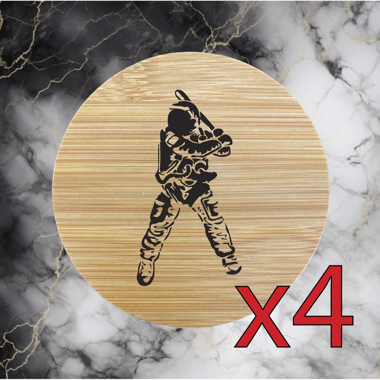 Astronaut Baseball x4 Bamboo Coasters Drink Natural Wood Home Decor Lounge NEW