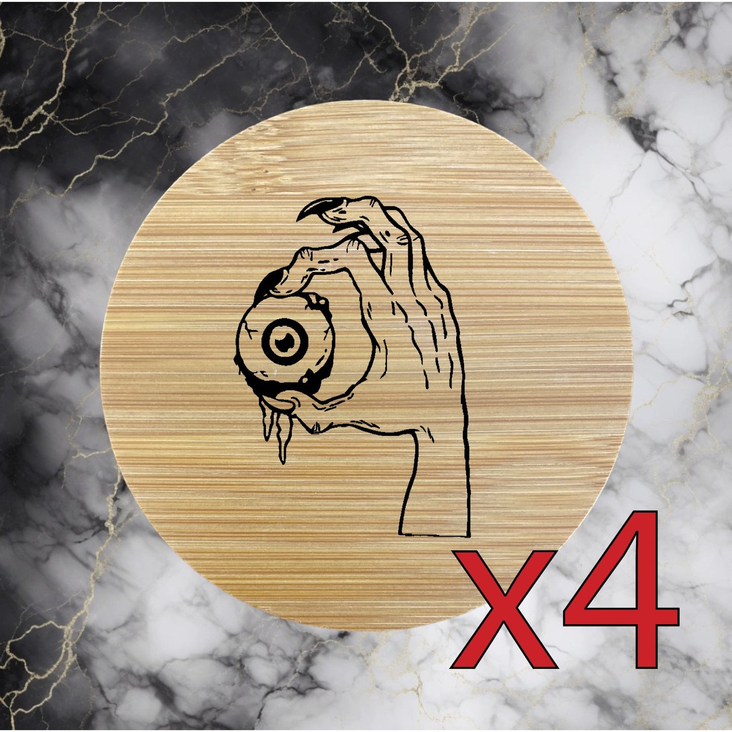 Monster x4 Bamboo Coasters Drink Natural Wood Home Decor Lounge Eye Horror NEW