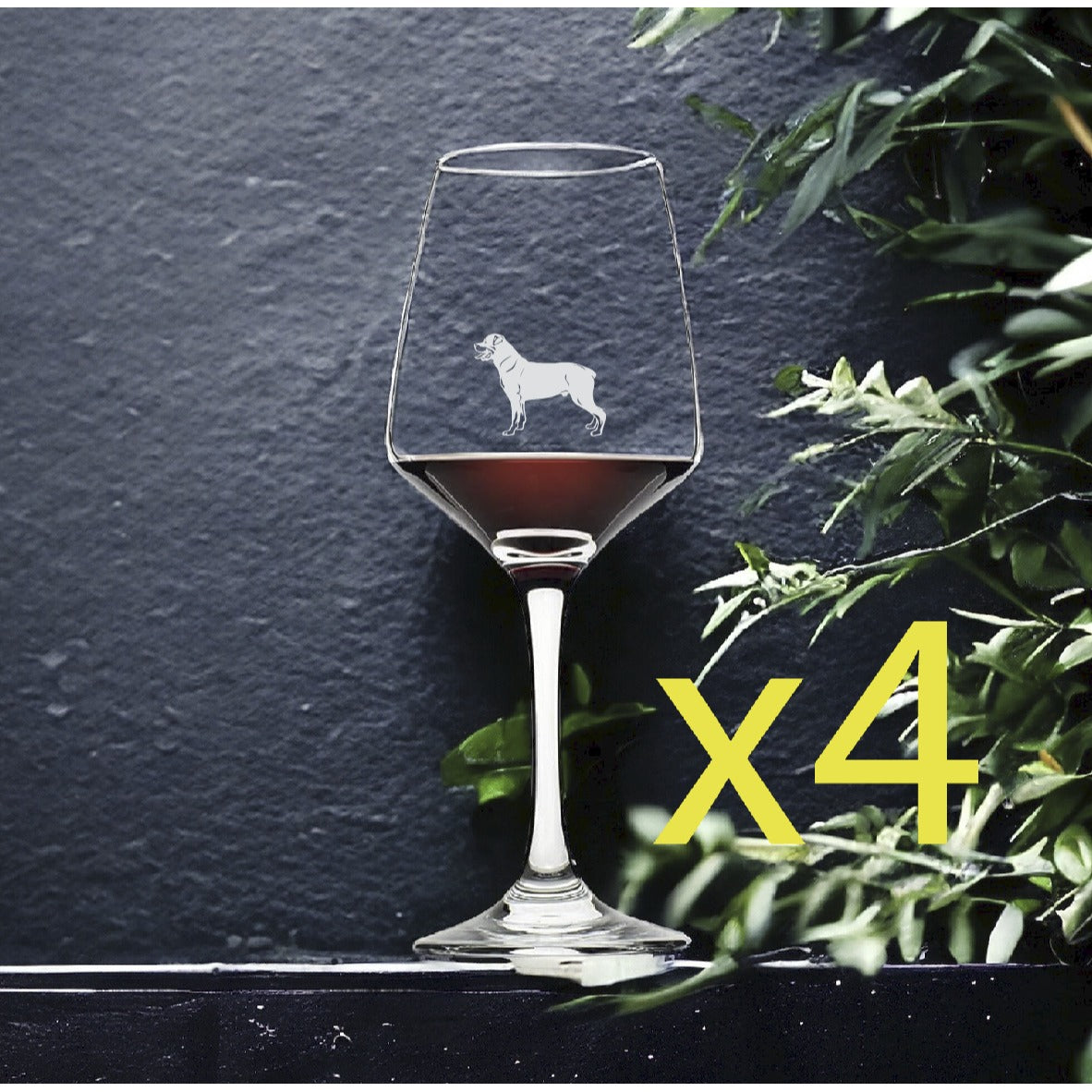 Rottweiler Wine Glasses x4 Premium 12 Oz Personalize Dog Animal Pet NEW