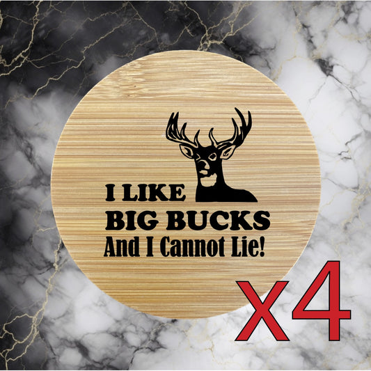 Big Bucks x4 Bamboo Coasters Drink Natural Wood Home Decor Lounge Outdoor NEW