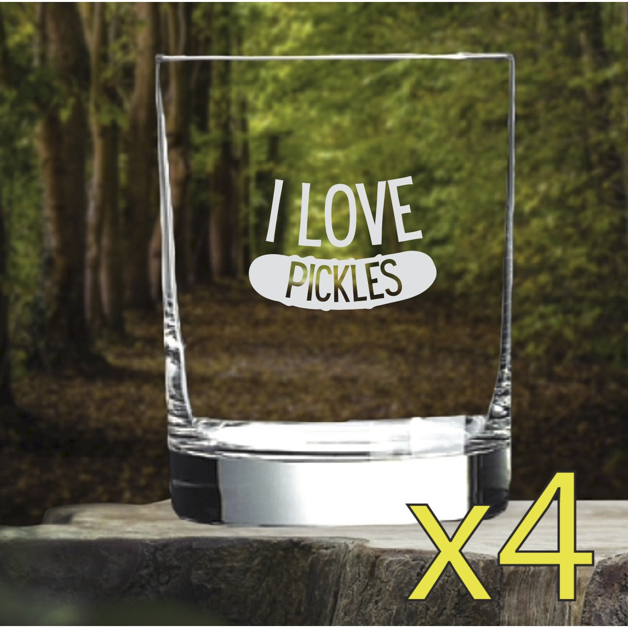 I Love Pickles Whiskey Glasses x4 Double 14 Oz Premium Old Fashioned Quote NEW