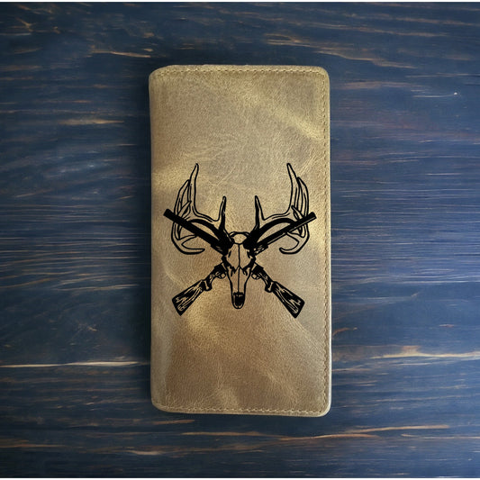 Deer Skull Rodeo Wallet Cowboy Western Buffalo Leather Premium Hunting Rifle NEW