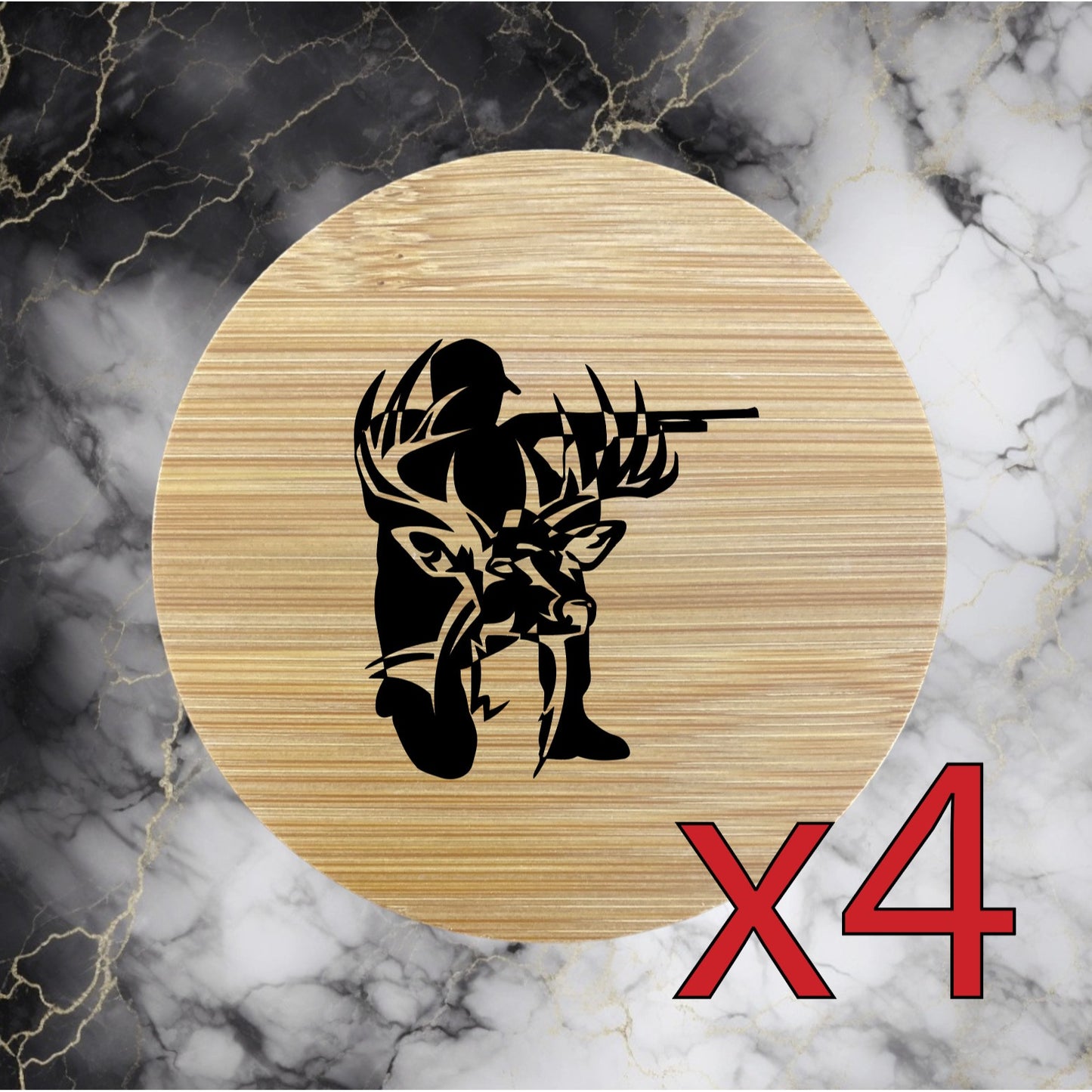 Buck Hunter x4 Bamboo Coasters Drink Natural Wood Home Decor Lounge Deer NEW