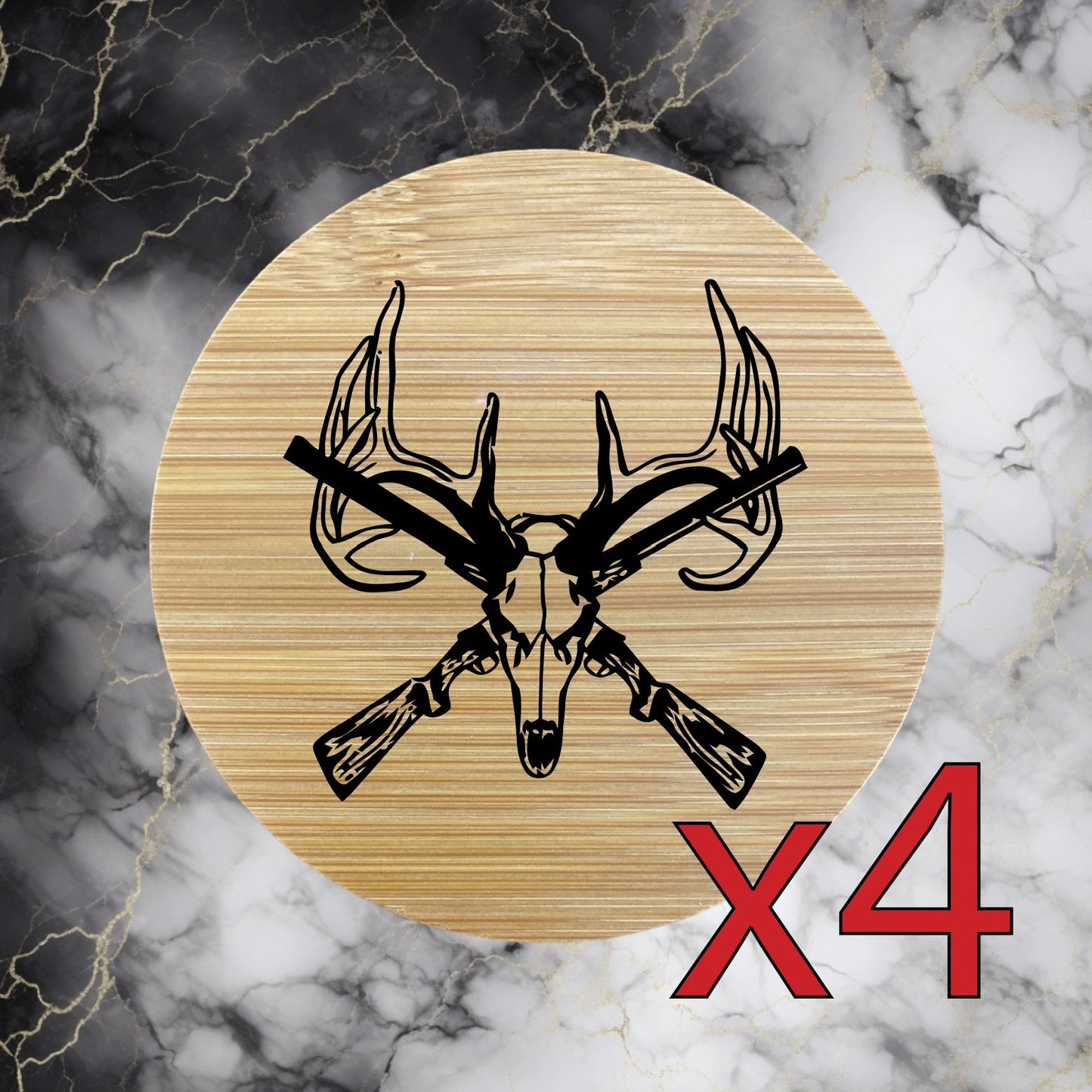 Deer Skull x4 Bamboo Coasters Drink Natural Wood Home Decor Lounge Hunting NEW