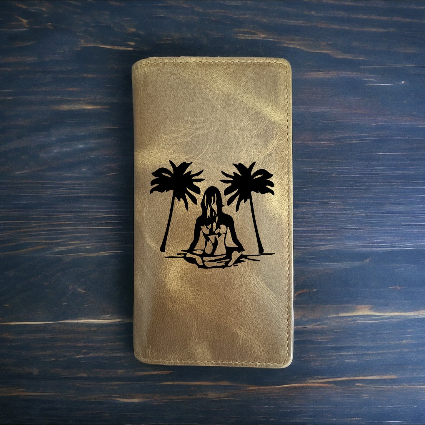 Beach Woman Rodeo Wallet Cowboy Western Buffalo Leather Premium Palm Tree NEW