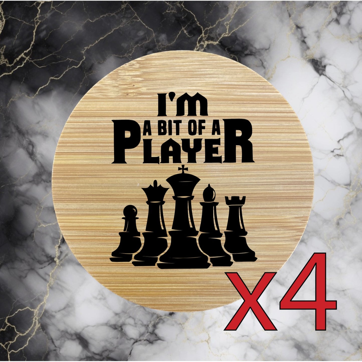 Chess Player x4 Bamboo Coasters Drink Natural Wood Home Decor Lounge Game NEW