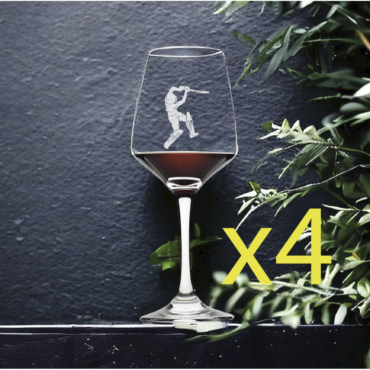 Cricket Player Wine Glasses x4 Premium 12 Oz Personalize Sports Game NEW