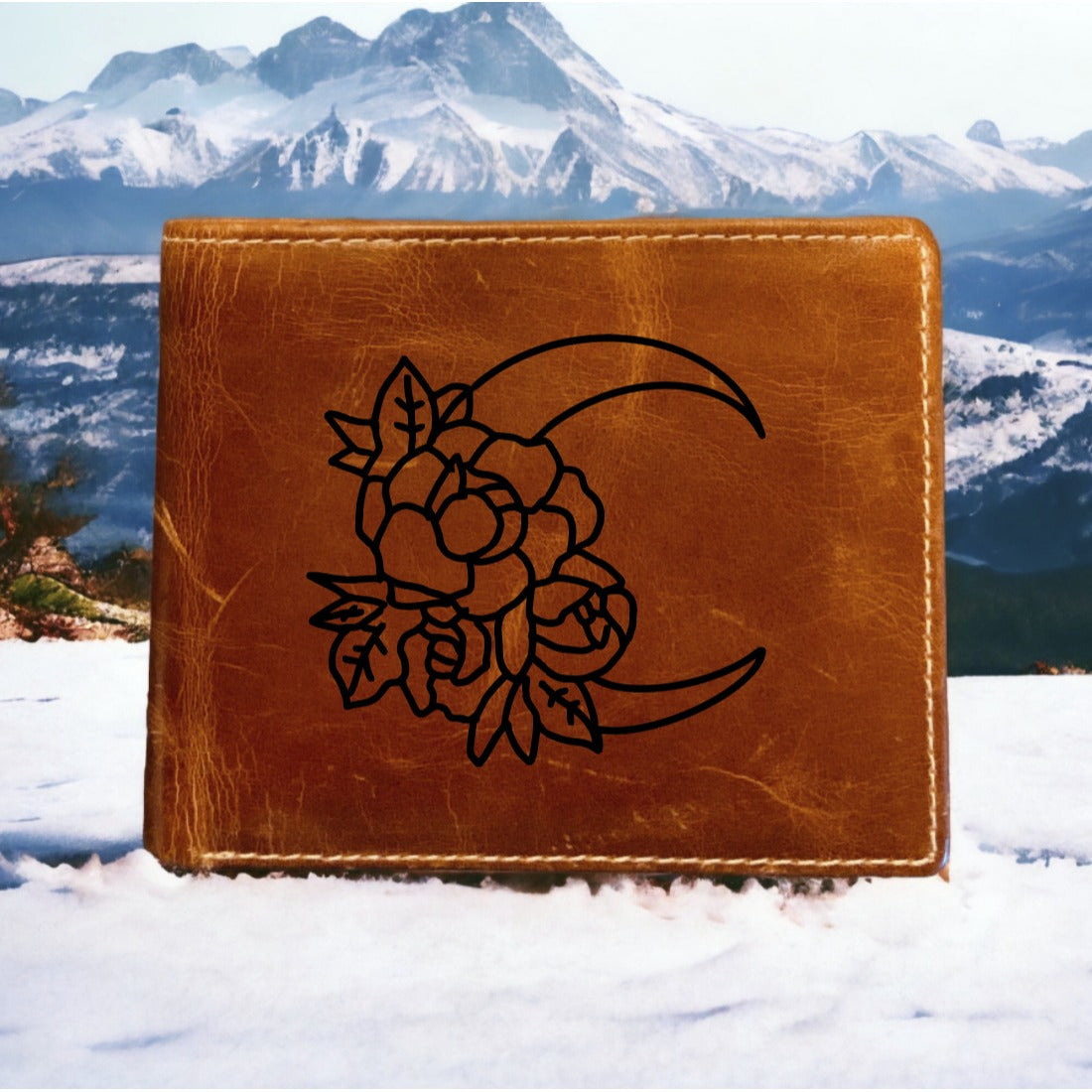 Moon Flower Leather Wallet Bifold Premium Quality Buffalo Floral Crescent NEW