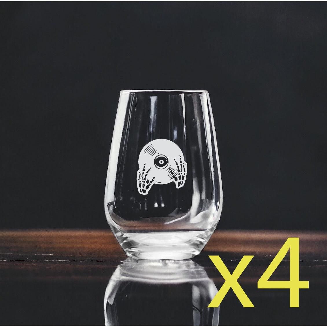 Skeleton DJ Stemless Wine Glasses x4 Premium 15 Oz Personalize Music Party NEW