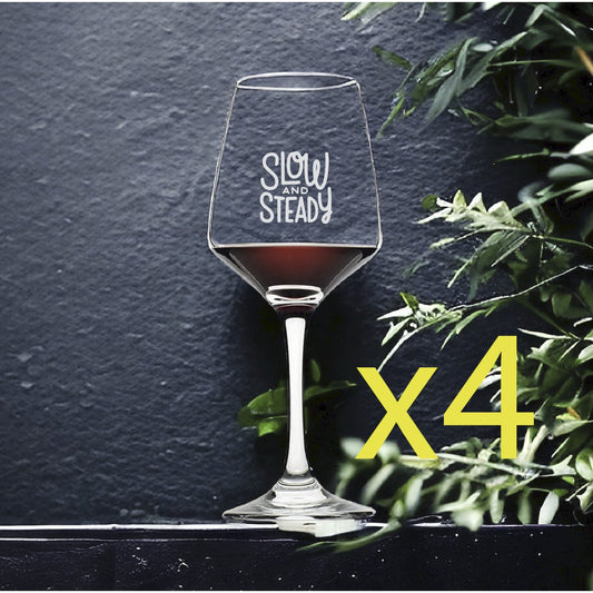 Slow and Steady Wine Glasses x4 Premium 12 Oz Personalize Quote Gift NEW