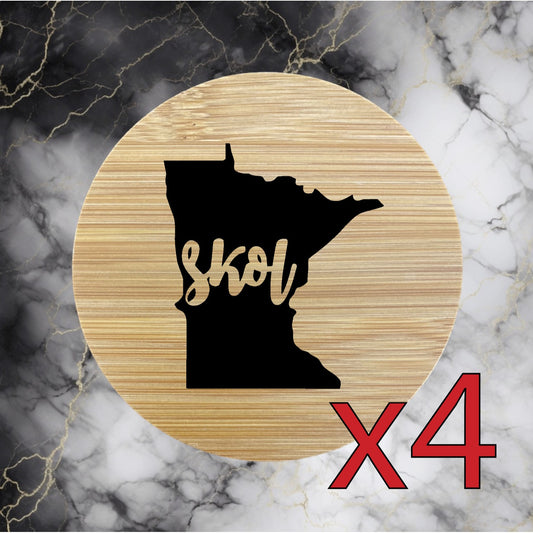 Skol x4 Bamboo Coasters Drink Natural Wood Home Decor Lounge Minnesota NEW