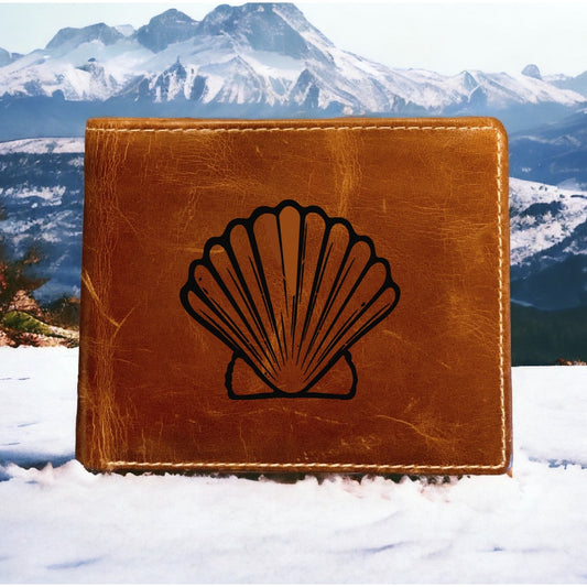 Shell Leather Wallet Bifold Premium Quality Buffalo Ocean Beach Sand NEW