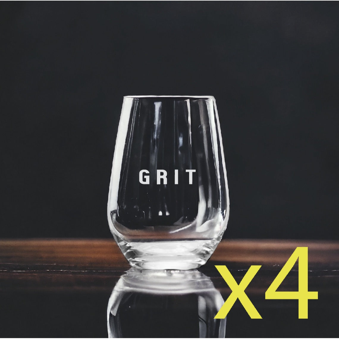 Grit Stemless Wine Glasses x4 Premium 15 Oz Personalize Work Gym Grind NEW