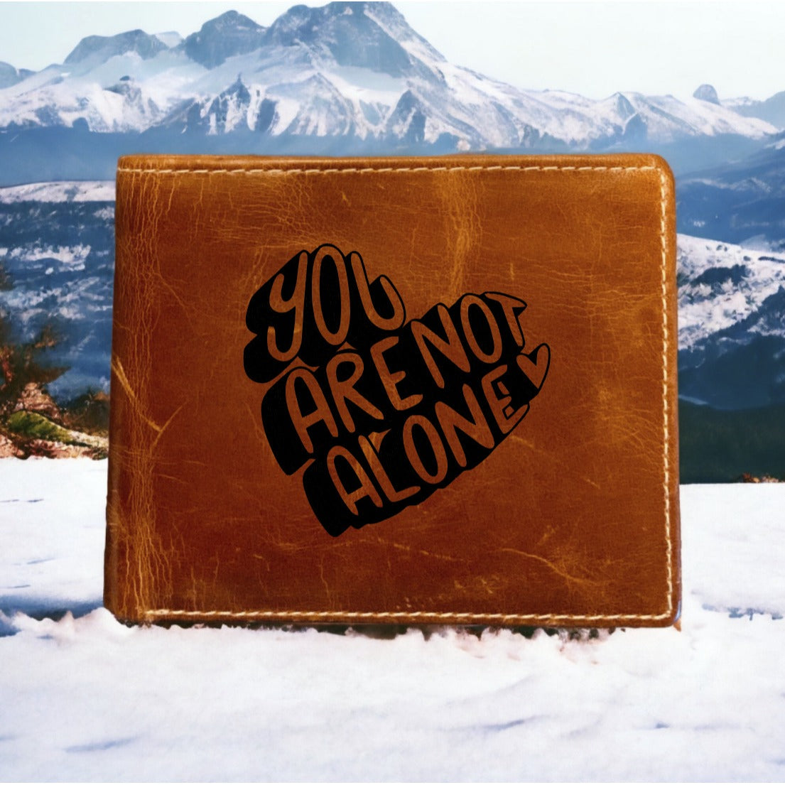 Not Alone Leather Wallet Bifold Premium Quality Buffalo Heart Love Gift NEW