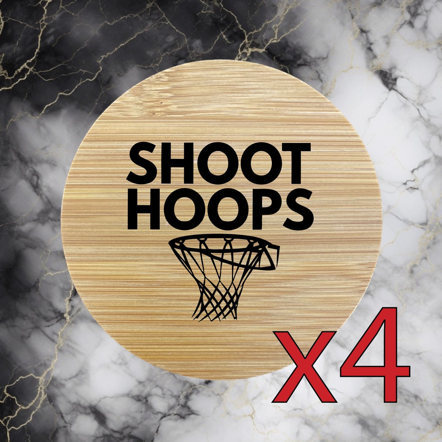 Shoot Hoops x4 Bamboo Coasters Drink Natural Wood Home Decor Lounge Sports NEW