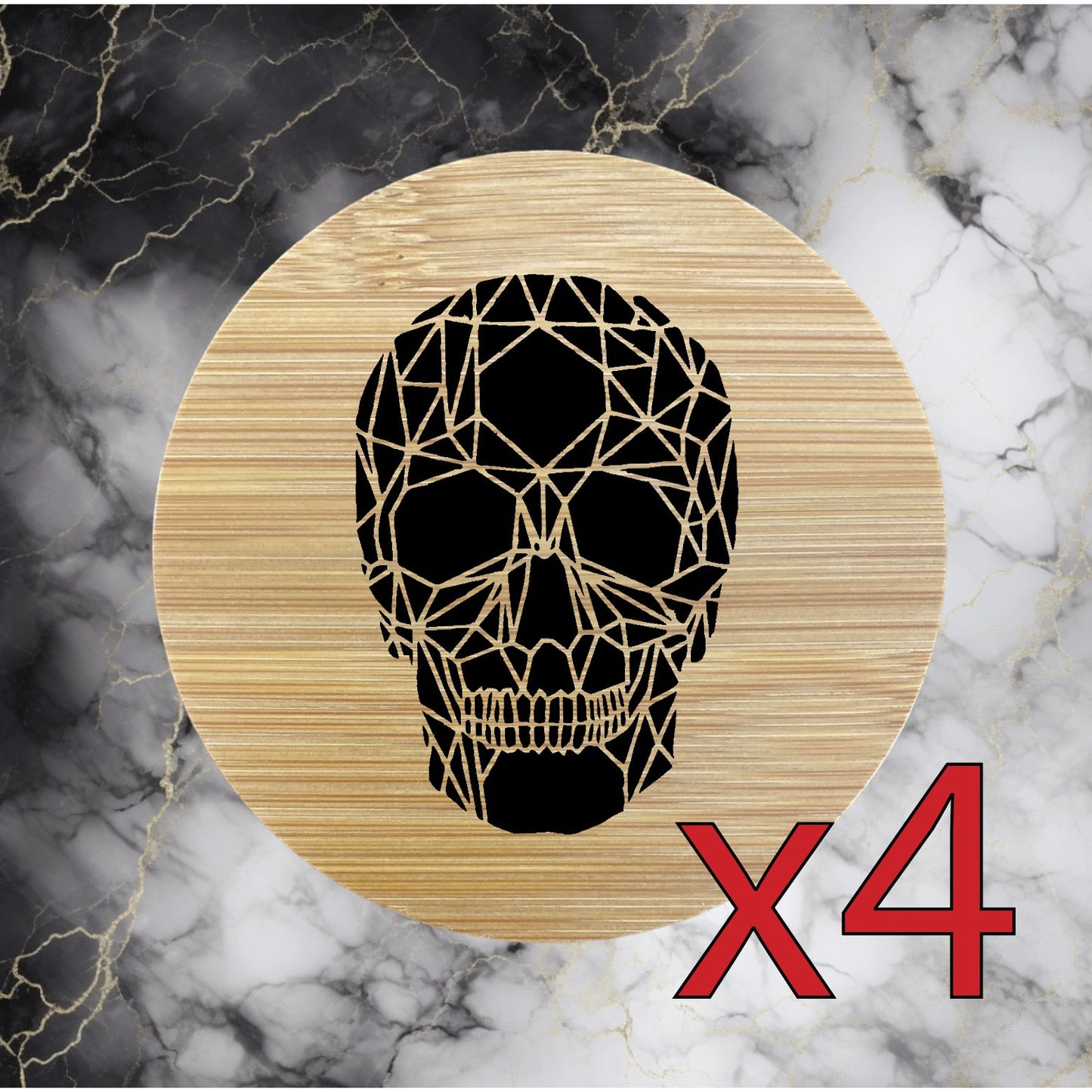 Skull Geometric x4 Bamboo Coasters Drink Natural Wood Home Decor Lounge Art NEW