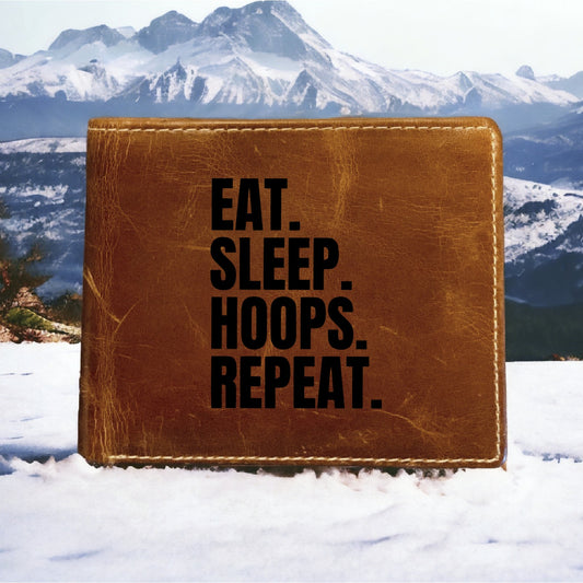 Eat Sleep Hoops Leather Wallet Bifold Premium Quality Buffalo Basketball NEW