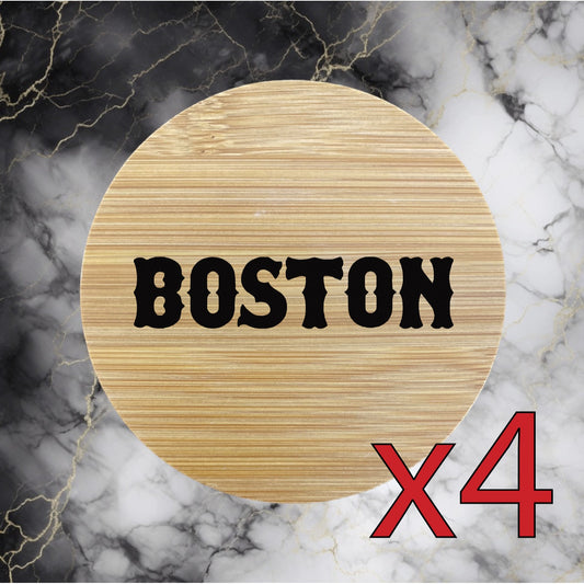 Boston x4 Bamboo Coasters Drink Natural Wood Home Decor Lounge City Sports NEW