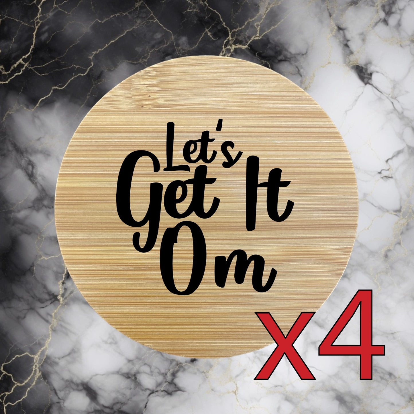 Let's Get It On x4 Bamboo Coasters Drink Natural Wood Home Decor Lounge NEW