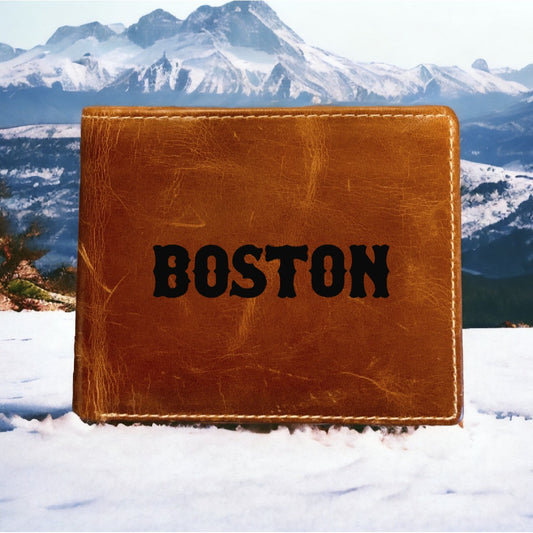 Boston Leather Wallet Bifold Premium Quality Buffalo City Sports NEW