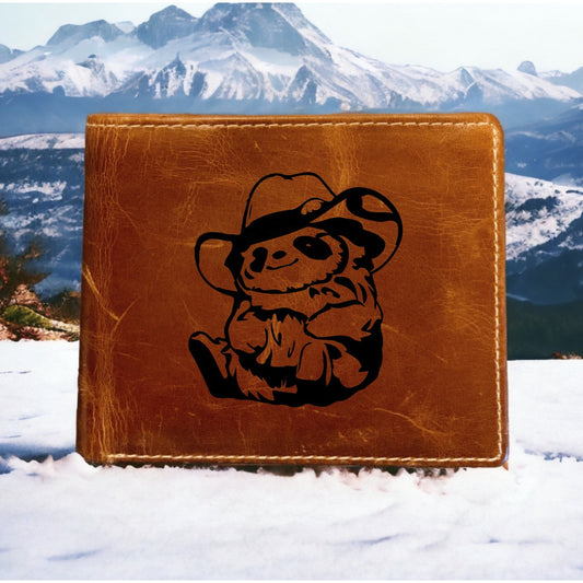 Sloth Cowboy Leather Wallet Bifold Premium Quality Buffalo Country Western NEW