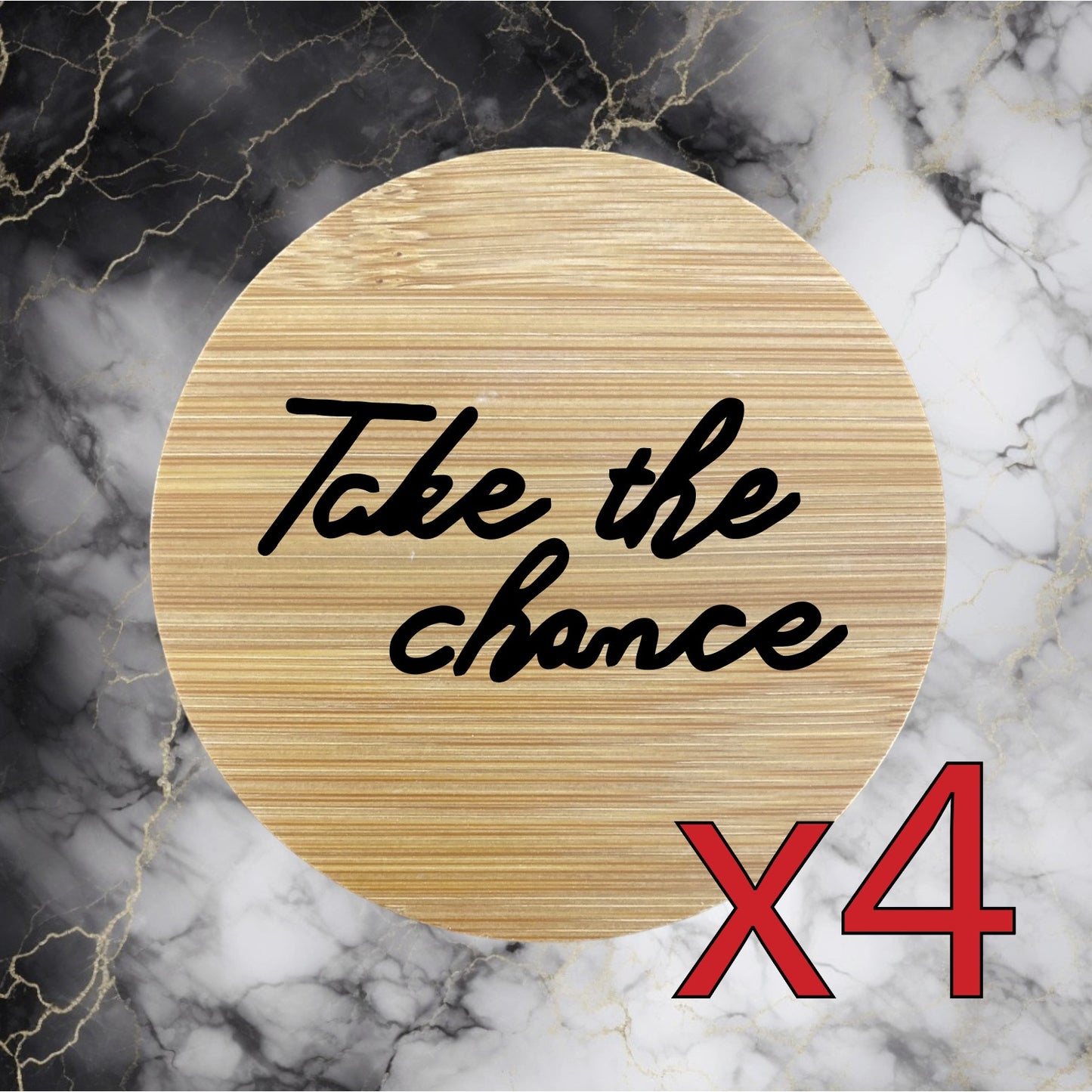 Take The Chance x4 Bamboo Coasters Drink Natural Wood Home Decor Lounge Gift NEW