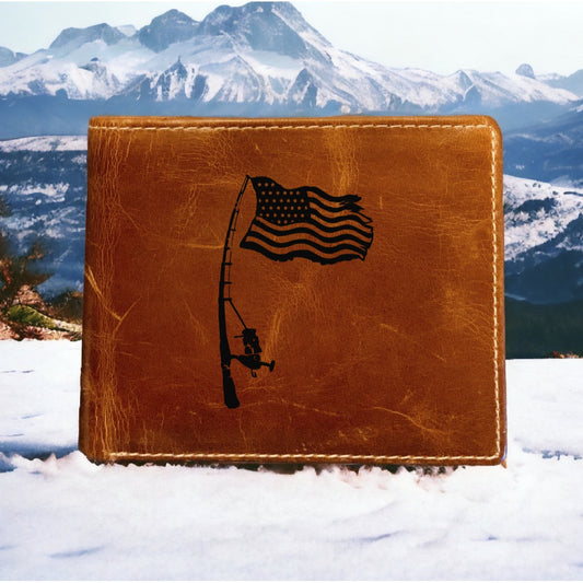 Fishing Leather Wallet Bifold Premium Quality Buffalo USA Flag Outdoor NEW