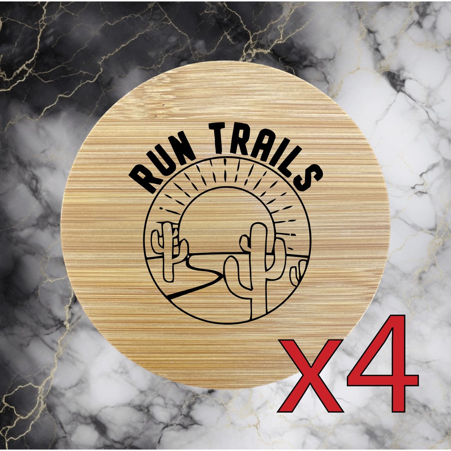 Run Trails x4 Bamboo Coasters Drink Natural Wood Home Decor Lounge Outdoor NEW