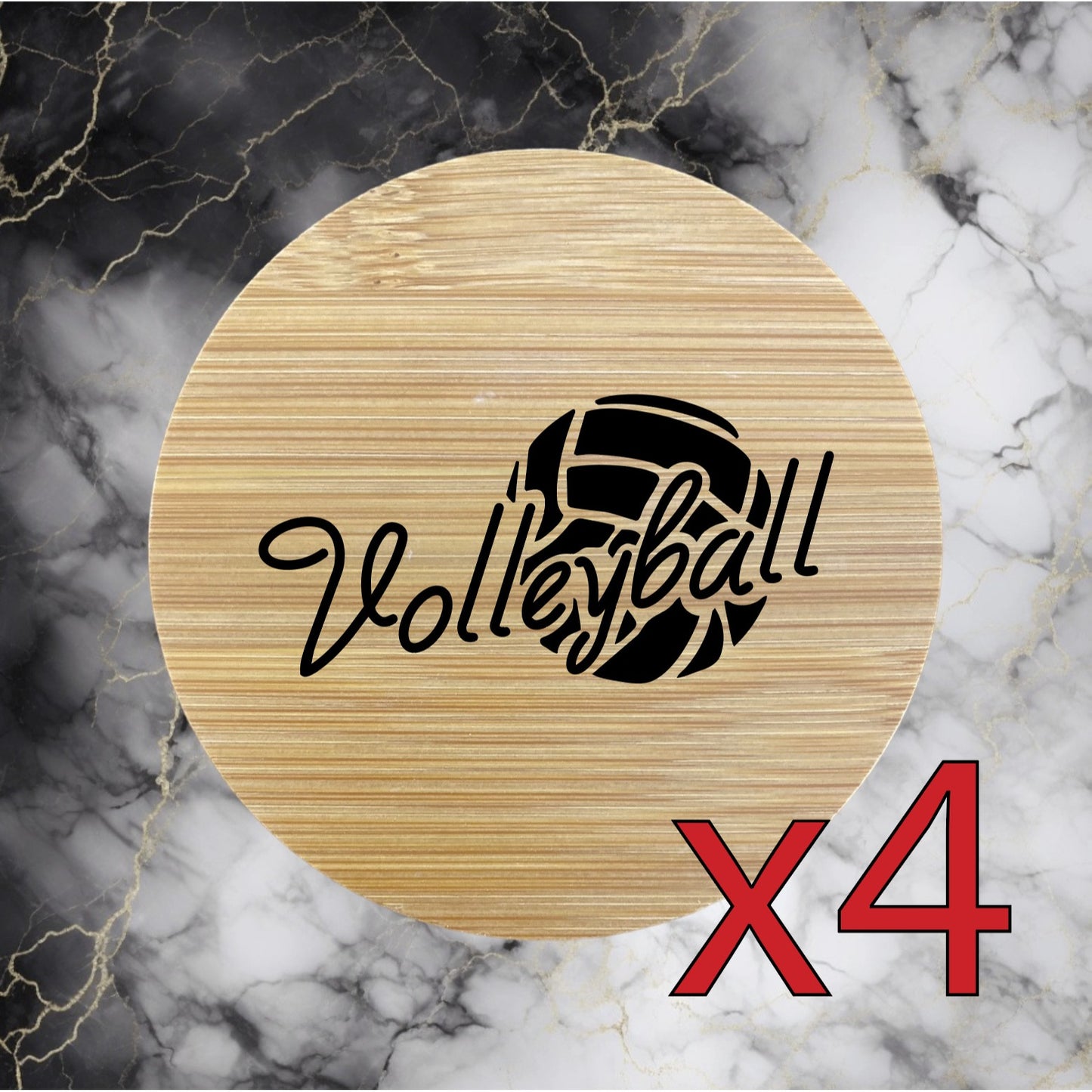 Volleyball x4 Bamboo Coasters Drink Natural Wood Home Decor Lounge Sport NEW