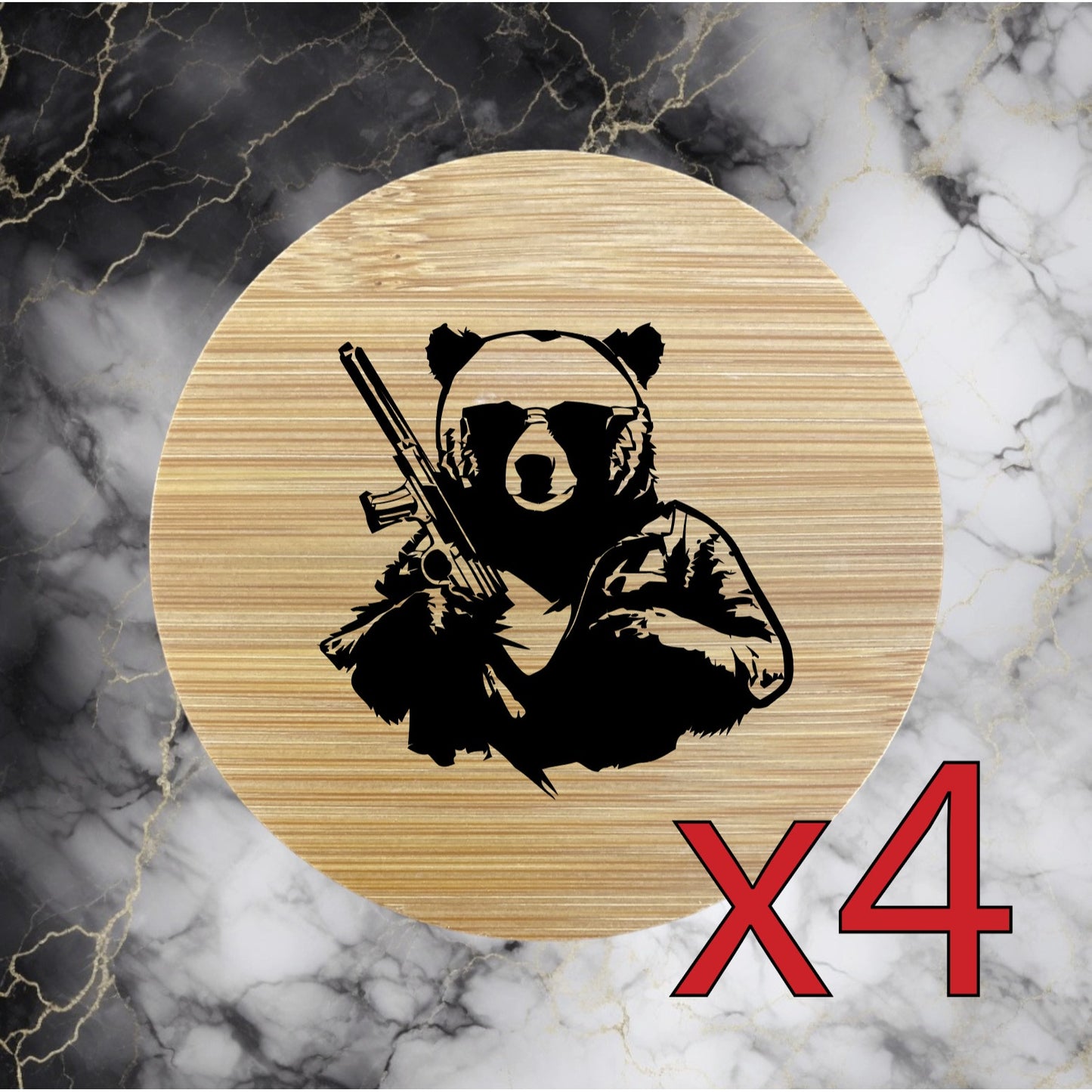 Panda Gangster x4 Bamboo Coasters Drink Natural Wood Home Decor Lounge Wild NEW