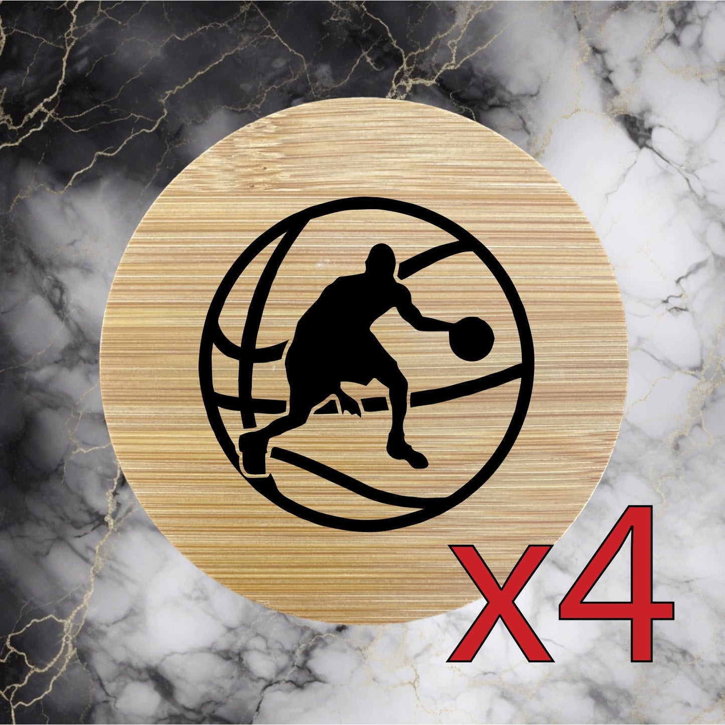 Basketball Crossover x4 Bamboo Coasters Drink Natural Wood Home Decor Lounge NEW