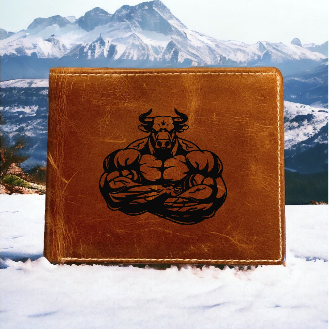 Bull Leather Wallet Bifold Premium Quality Buffalo Strong Gym Workout NEW