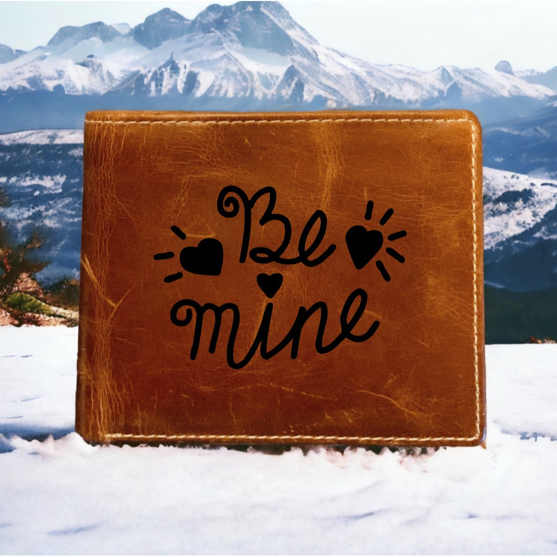 Be Mine Leather Wallet Bifold Premium Quality Buffalo Hearts Love Gift Quote NEW