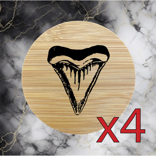 Shark Tooth x4 Bamboo Coasters Drink Natural Wood Home Decor Lounge Beach NEW