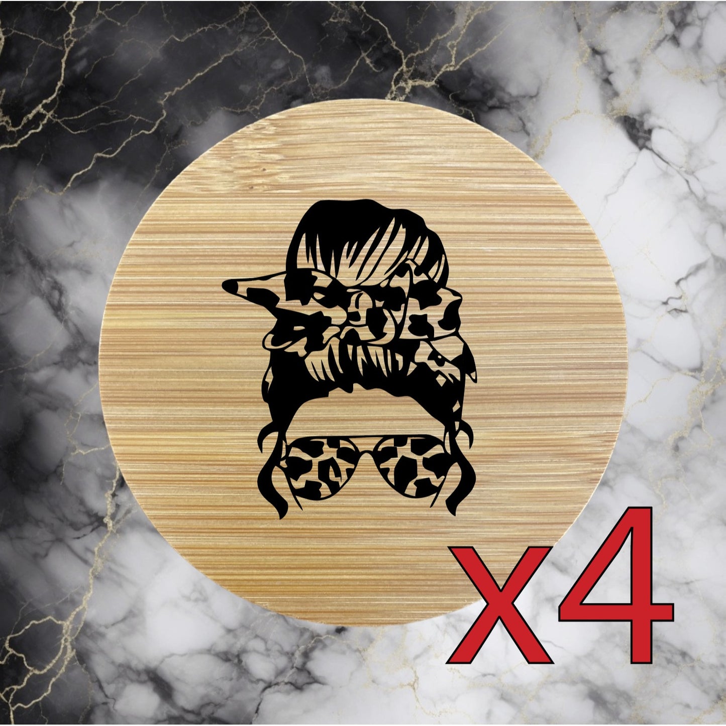 Woman Bun x4 Bamboo Coasters Drink Natural Wood Home Decor Lounge Girl Gift NEW