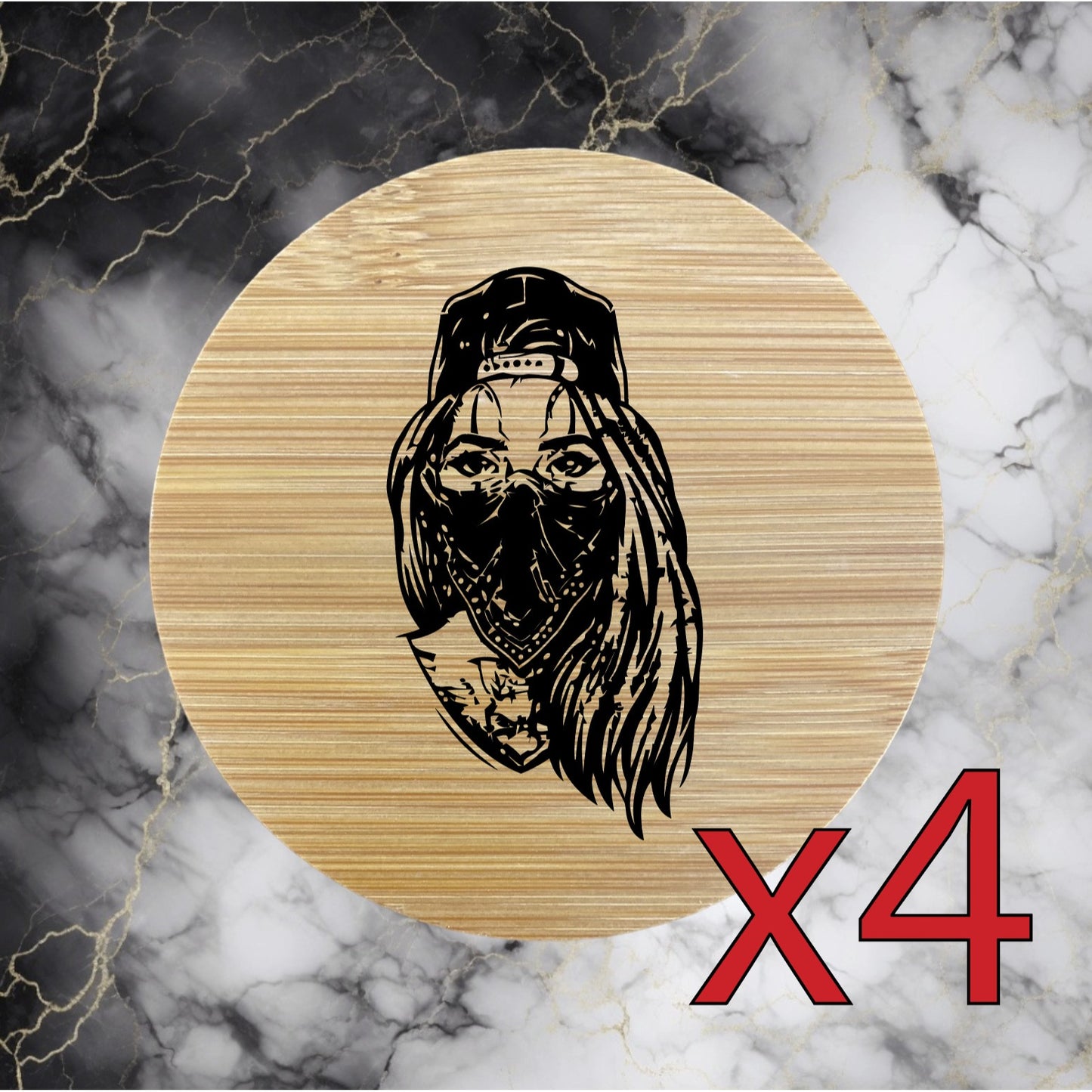 Gangster Girl x4 Bamboo Coasters Drink Natural Wood Home Decor Lounge Pretty NEW