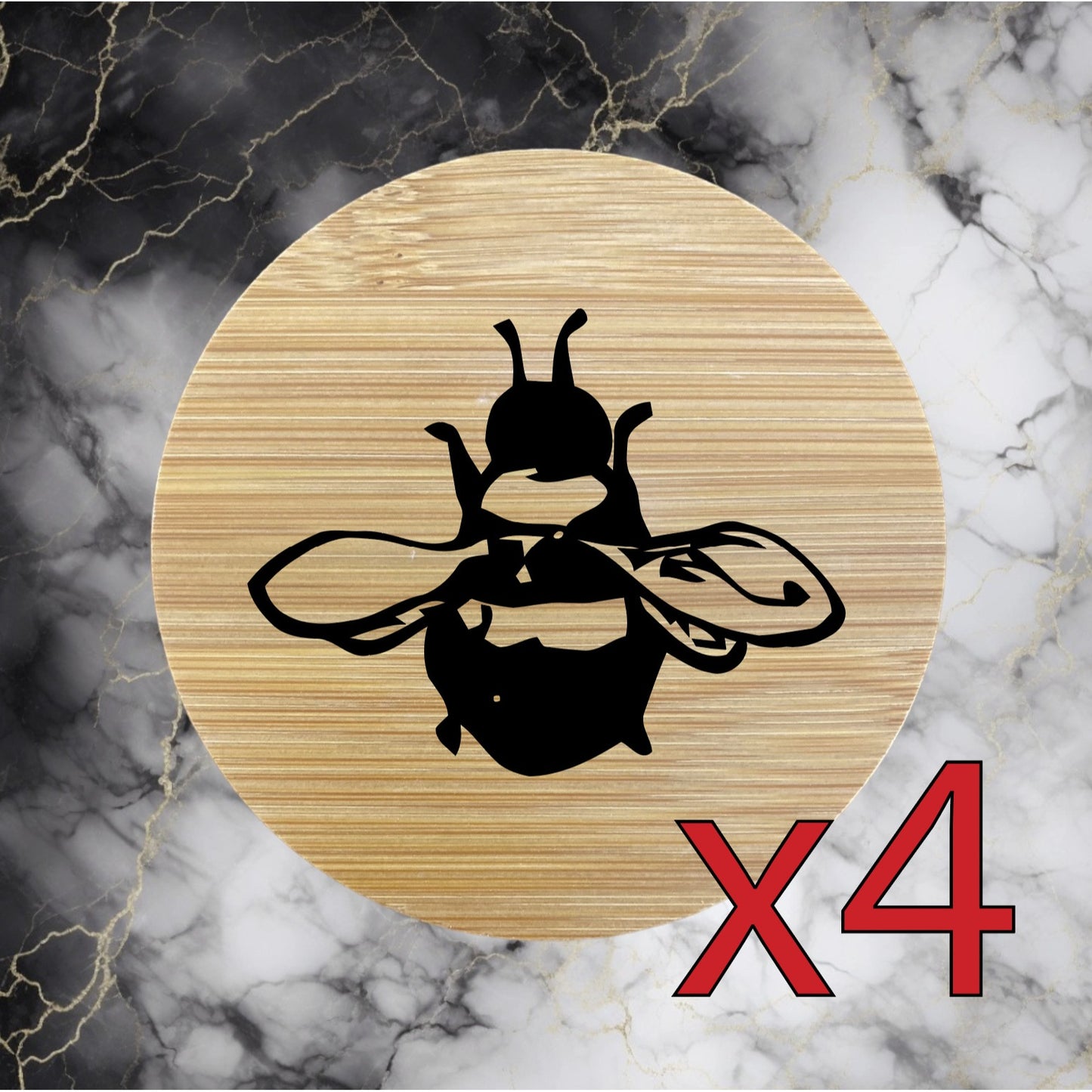 Bumble Bee x4 Bamboo Coasters Drink Natural Wood Home Decor Lounge Flower NEW