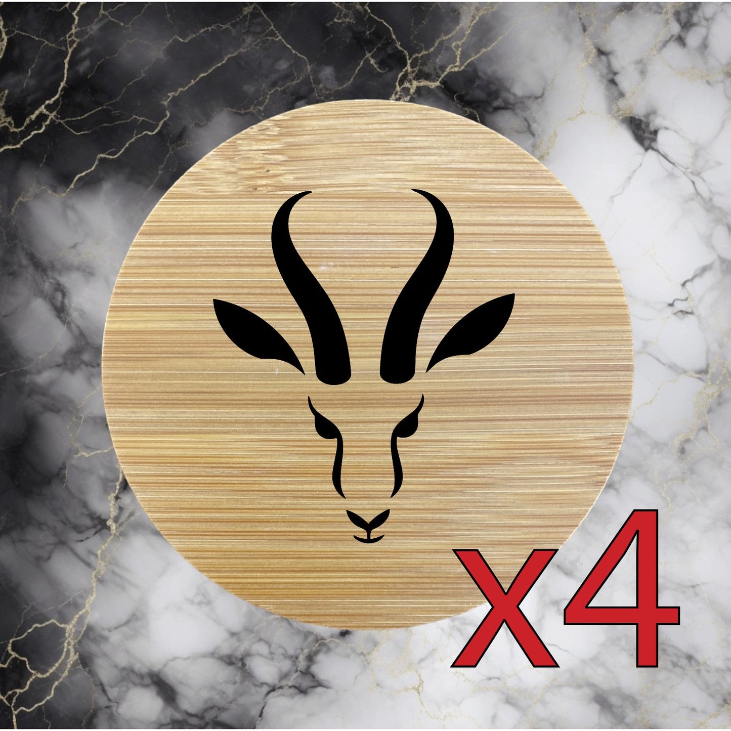 Antelope x4 Bamboo Coasters Drink Natural Wood Home Decor Lounge Face Animal NEW