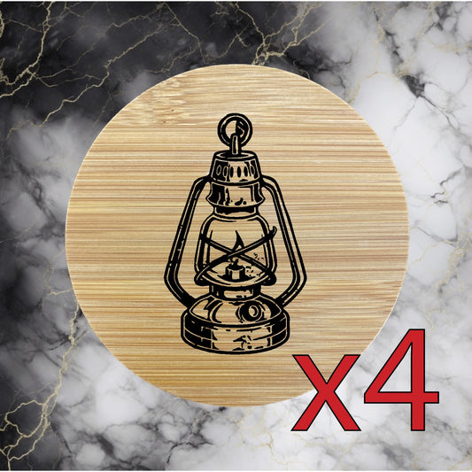 Kerosene Lamp x4 Bamboo Coasters Drink Natural Wood Home Decor Lounge Retro NEW