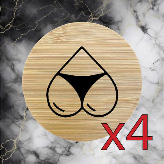 Bikini Heart x4 Bamboo Coasters Drink Natural Wood Home Decor Lounge Love NEW