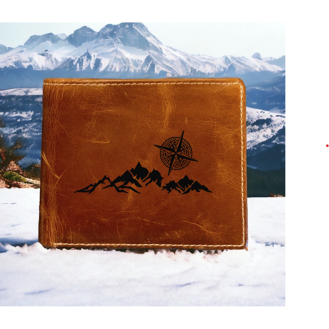 Mountain Compass Leather Wallet Bifold Premium Quality Buffalo Outdoor NEW