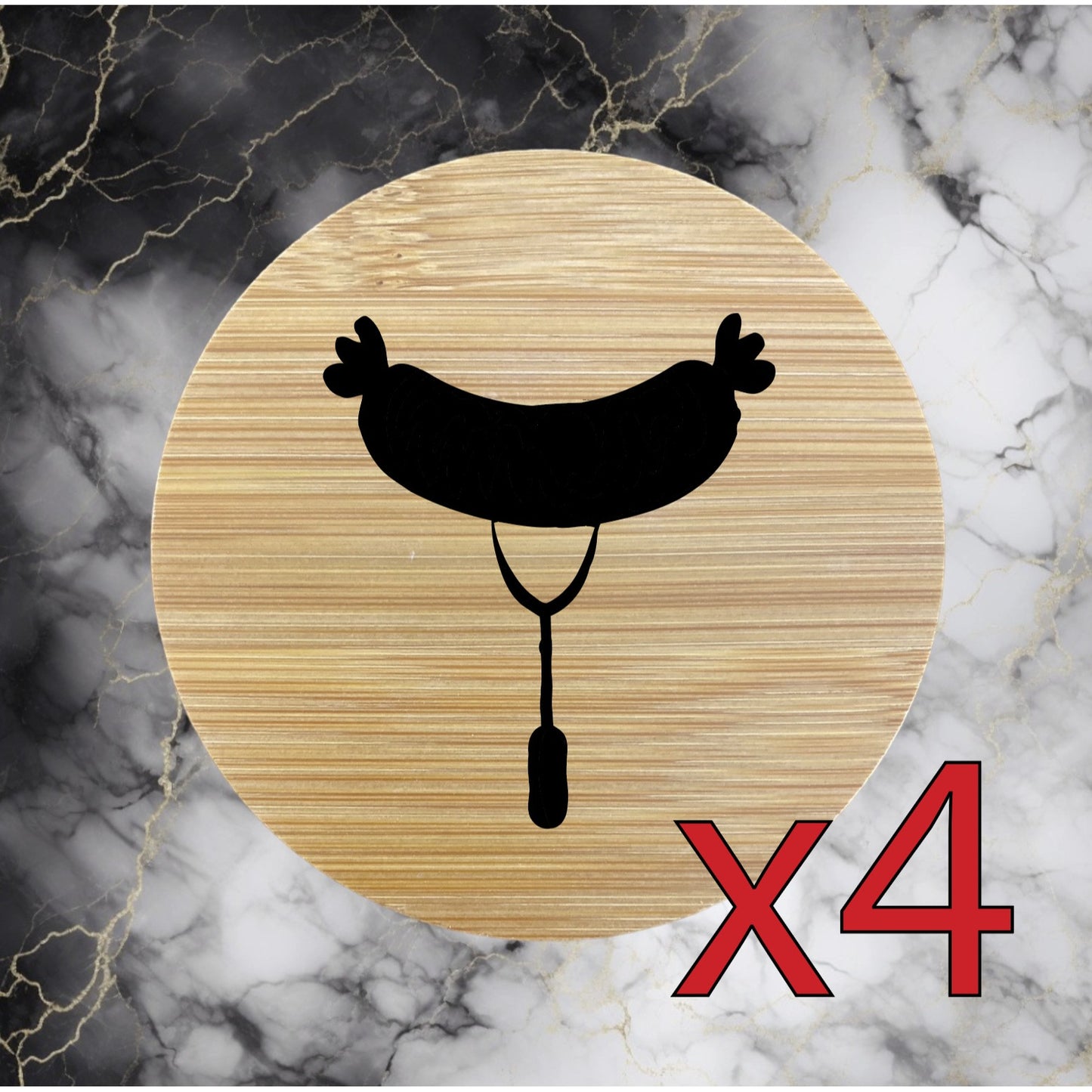 Brat x4 Bamboo Coasters Drink Natural Wood Home Decor Lounge Meat Sausage NEW